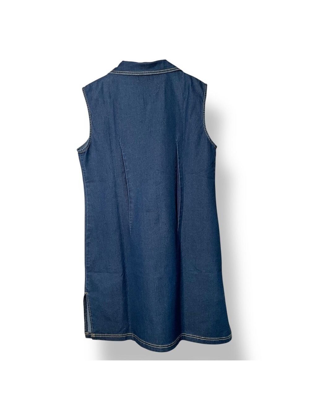 TRIANGLE TRENDS Cotton Sleeveless Denim Shirt Dress / Tunic MADE IN HONG KONG L - Picture 3 of 9